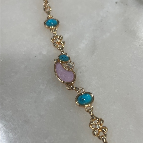 Elegant Gold and Pink Bracelet with Turquoise Accents - Picture 4 of 4